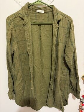 Free People x CP Shades Cotton Olive Green Button-Up Shirt - Medium